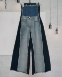 Pantalones de pierna ancha lavados de color de contraste de cintura ultra alta casual para mujer