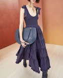 Womens Solid Color Fashion Rosette High Waist Swing Midi Dress