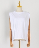 Womens Versatile Round Neck Pullover Casual Sleeveless Should Pad Top