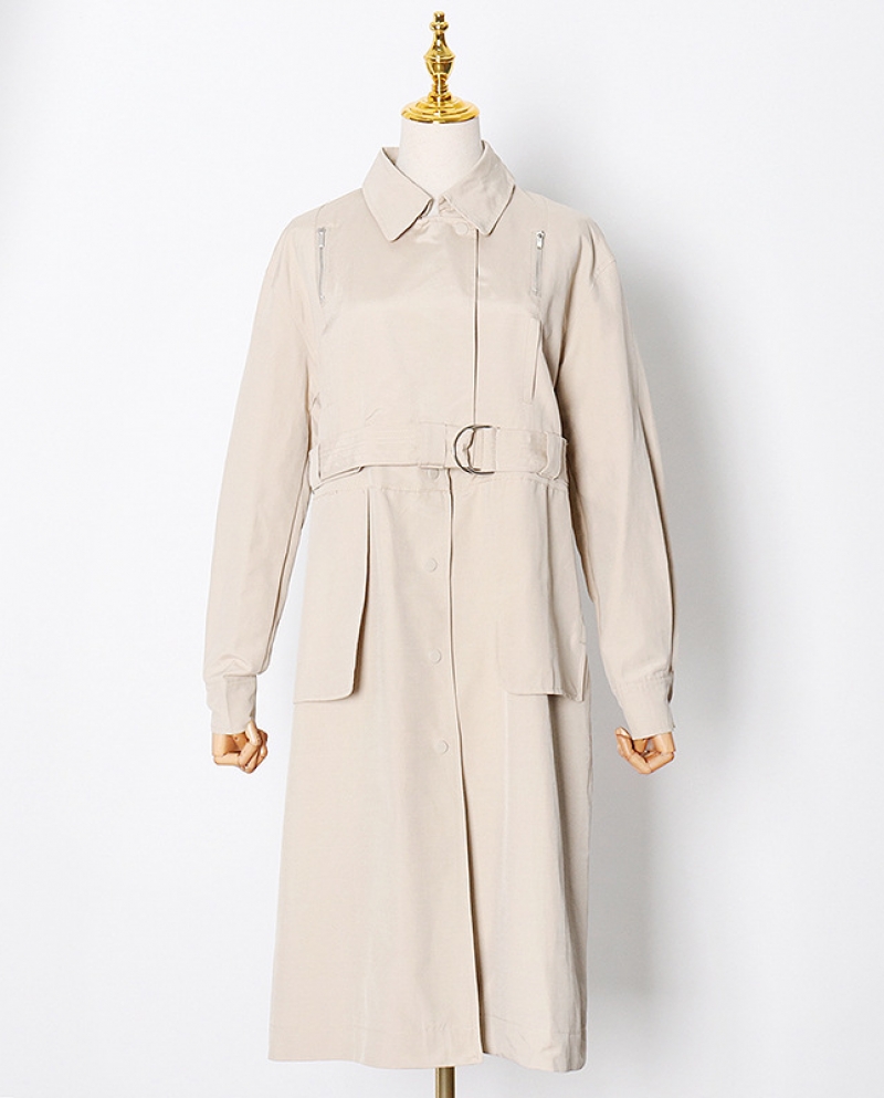 Womens Detachable Fashion Graceful Casual Suit Collar Mid-length Trench Coat