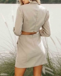 Womens Fashion Graceful Suit Collar Open Waist Slim Fit Short A-line Dress