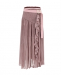 Beautiful Color Shredded High Waist Mid Length Pleated Trim Slit Culottes Skirt