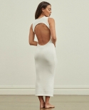 Womens Round Shape Backless Hole Sleeveless Slim Fit Dress