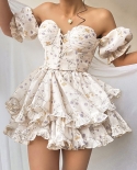 Womens Romantic Pastoral Style Cutout  Wrap-breast Mini Dress