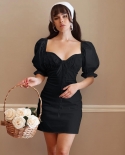 New Fashion Graceful Solid Color Slim Puff Sleeve Dress