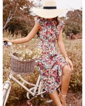 Womens Clothing Spring And Summer Leisure Temperament Holiday Style High Waist Floral Dress