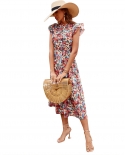 Womens Clothing Spring And Summer Leisure Temperament Holiday Style High Waist Floral Dress