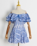 Women Autumn Waistless Embroidery Hollowed-out Waist Slimming Short Dress
