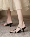Rhinestone Word With High-heeled Sandals Summer New Square Head Womens Sandals Simple Stiletto High-heeled
