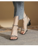 Cross-strap Rhinestone Sandals Womens Thick Heel Summer New French Word Buckle High Heels