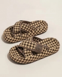 Retro Thick-soled One-word Slippers Womens Outer Wear Summer New Casual Houndstooth Sandals