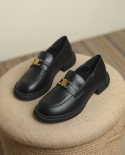 Womens New Round Toe Retro Thick Bottom Loafers Leather Shoes