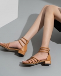 Short Heels Word With Casual Thick High-heeled Roman Sandals Womens Summer Fashion Solid Color Square Toe Womens Shoes