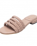 Grass Woven Chain Thick High-heeled Slippers Womens Summer One Word Retro Outer Wear Sandals