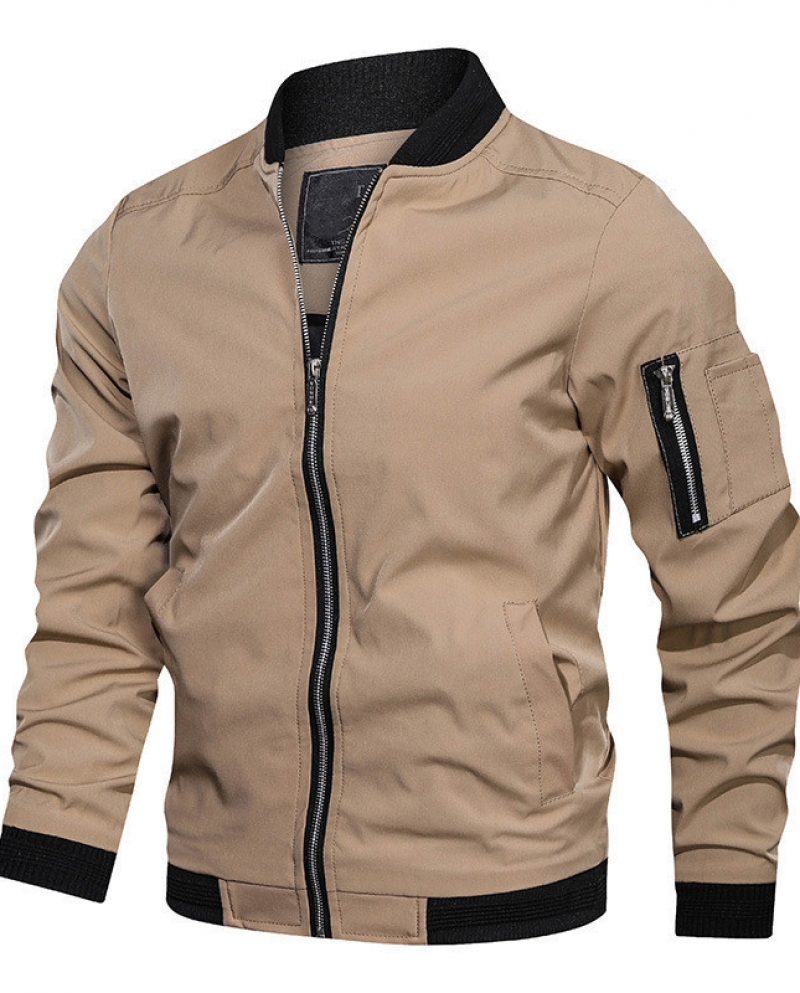 Mens Casual Loose Solid Color Round Neck Pullover Zip Jacket