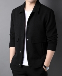 Mens Fashion Workwear Cardigan Casual Lapel Jacket With Pocket