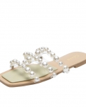 Fashion Pearl Hollow Flat Slippers Slides Casual Outer Wear Womens Sandals