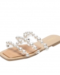 Fashion Pearl Hollow Flat Slippers Slides Casual Outer Wear Womens Sandals