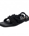 Female Summer Tide Style Hemp Rope Braided Strap Sandals Solid Color All-match Hollow Flat Sandals