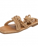 Female Summer Tide Style Hemp Rope Braided Strap Sandals Solid Color All-match Hollow Flat Sandals