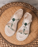 New Summer Sandals Wedge Heel Rhinestone Beach Fashion Roman Flat Womens Shoes