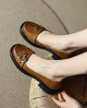 Summer New Slip-on Loafers Retro Round Toe Small Leather Shoes Women