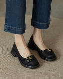 Summer New Slip-on Loafers Retro Round Toe Small Leather Shoes Women