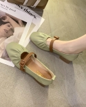Womens Autumn New Thick Heel Shallow Mouth Pleated Peas Shoes