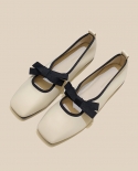 Flat Bottom Gentle Ballerina Shoes New Bow Square Toe Shallow Soft Bottom Mary Jane Shoes
