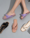 Female Summer Fashion Hollow Beach One Word Braided Belt Kink Flat Sandals And Slippers