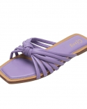 Female Summer Fashion Hollow Beach One Word Braided Belt Kink Flat Sandals And Slippers