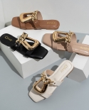 Female Slipper Personality Chain U Buckle Slippers Fashion Square Head Outer Wear Sandals