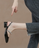 New Baotou Sandals Womens Summer Square Head Rhinestones Thick Heels Low Heels Retro Mary Jane Shoes