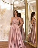  Prom Dress For Women Vintage Split Slanted Shoulder Long Skirt A Line Vestidos Evening Party Clothing Woman Solid Dress
