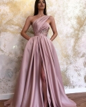  Prom Dress For Women Vintage Split Slanted Shoulder Long Skirt A Line Vestidos Evening Party Clothing Woman Solid Dress