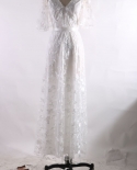 New Dresses Women Wedding Vestidos Vintage  Lace V Neck Backless Long Skirt Lotus Leaf Sleeves White Dress Women Clothin