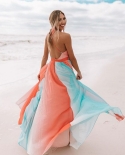 Summer Dress For Women  V Neck Backless Party Club Vestidos Mesh Rainbow Floor Length Camisole Dresses Traf Clothes Robe