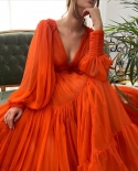 Prom Party Women Dresses  Fluffy Yarn Long Deep V Neck Long Sleeve Customizable Colors Woman Clothing Wedding Maxi Dress