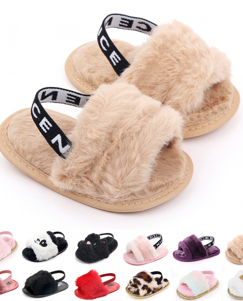 Fashion Plush Soft Elastic Toddler Shoes Indoor Casual Baby Sandals