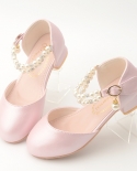 New Flash Diamond Pearl Girls High-heeled Princess Shoes Leather Shoes