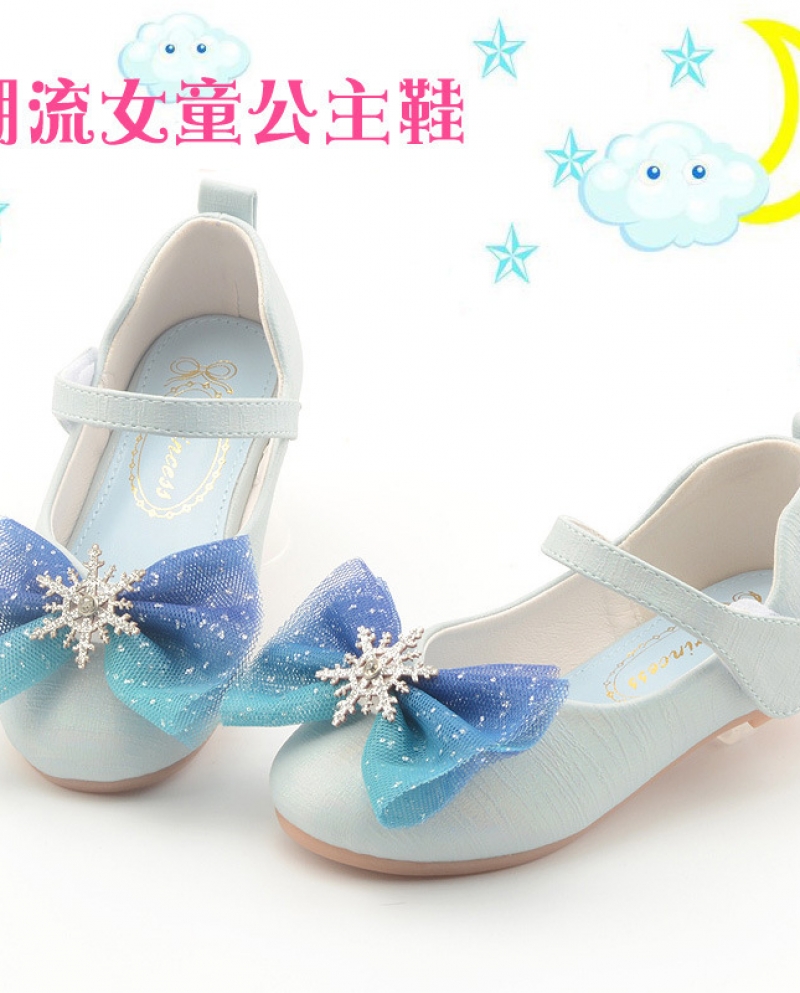 Zapatos de princesa para niñas Nuevos zapatos de cuero con cristales de copos de nieve de fondo suave con lazo para niños