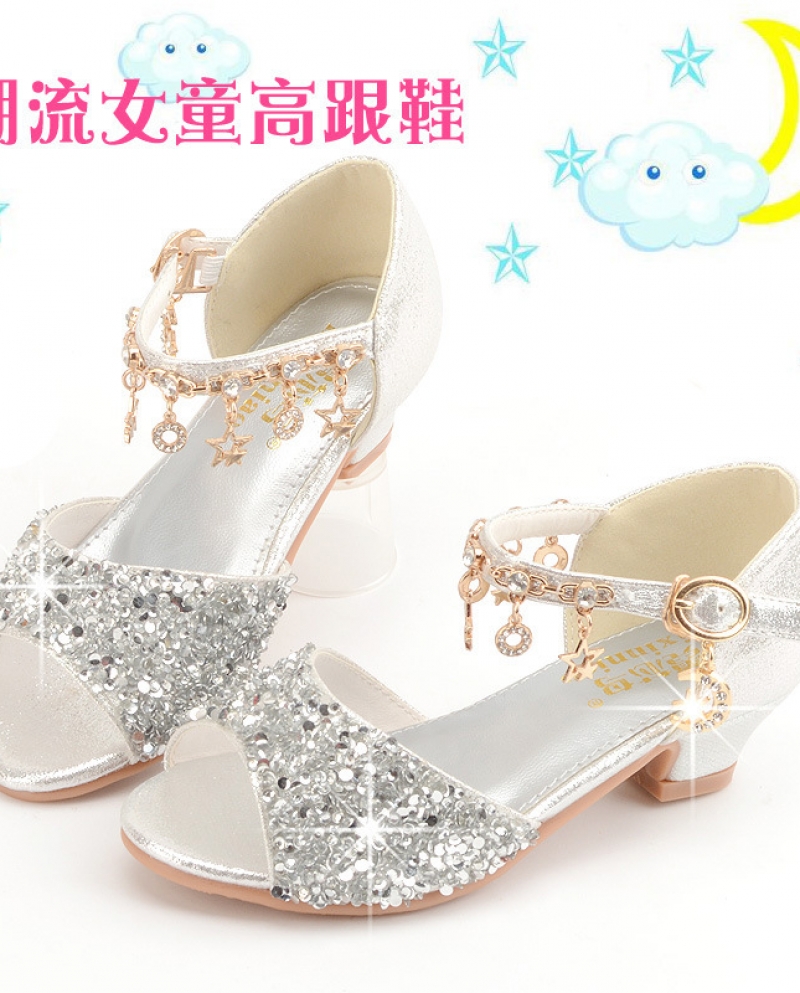 Summer New Girls High-heeled Shoes Childrens Fish Mouth Sandals
