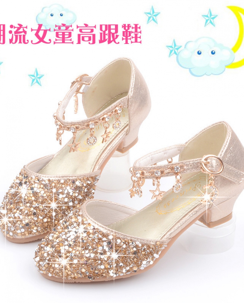 Zapatos de princesa para niños Tacones altos de cristal Zapatos de cuero de rendimiento para niñas