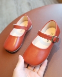 Zapatos de cuero para niñas, nuevos zapatos de princesa de moda de fondo suave para niños con cabeza cuadrada Retro