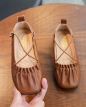 Nuevos zapatos de princesa de suela blanda para niños, zapatos de guisantes cruzados, zapatos de cuero que combinan con todo Ret