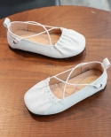 Nuevos zapatos de princesa de suela blanda para niños, zapatos de guisantes cruzados, zapatos de cuero que combinan con todo Ret