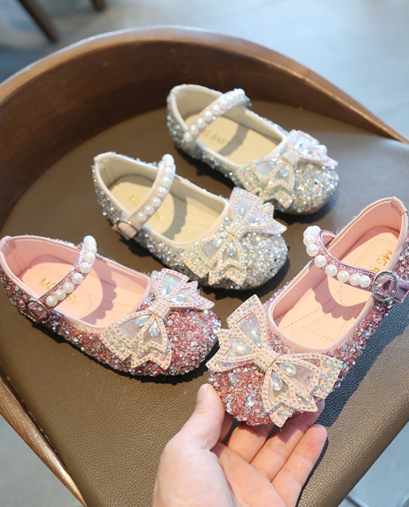 أحذية الأطفال الجلدية الجديدة القوس حجر الراين أحذية الأميرة الفتيات من أحذية الأطفال الفيلكرو