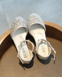 Girls Single Shoes Fashion Buckle Childrens Princess Shoes Of The Sequined High-heeled