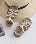 Girls Sandals Summer New Style Rivet Childrens Casual Princess Shoes Soft Bottom Velcro Beach Shoes