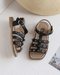 Girls Sandals Summer New Style Rivet Childrens Casual Princess Shoes Soft Bottom Velcro Beach Shoes